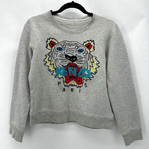 Kenzo Paris Tiger Sweatshirt Womens XS Gray 3D Embroidered‎ Preppy Street City